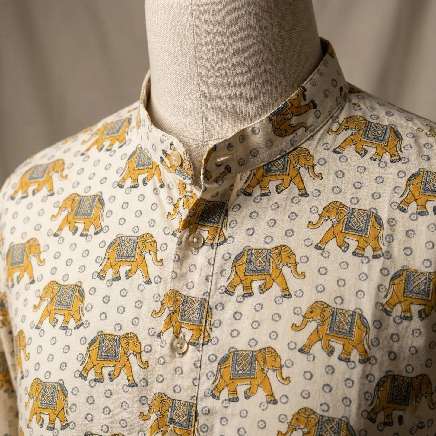Ivory Hand Block Elephant Print Kurta