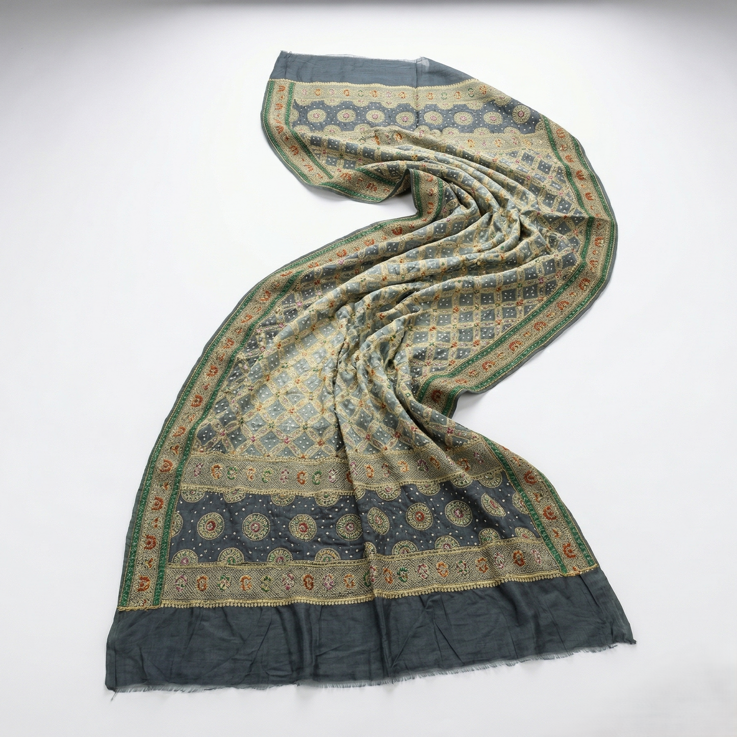 Royal Olive Silk Banarasi Pattern Dupatta