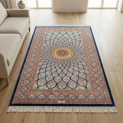 Handcrafted Persian Motif Floral Silk Rug