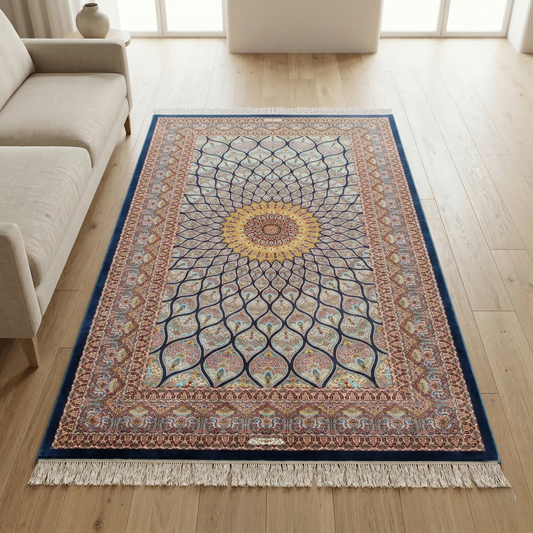 Handcrafted Persian Motif Floral Silk Rug