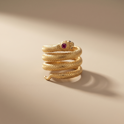 Antique Gold Coiled Serpent Statement Ring