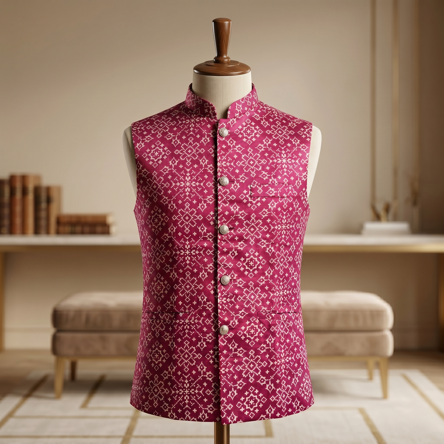 Royal Pink Patola Heritage Silk Waistcoat