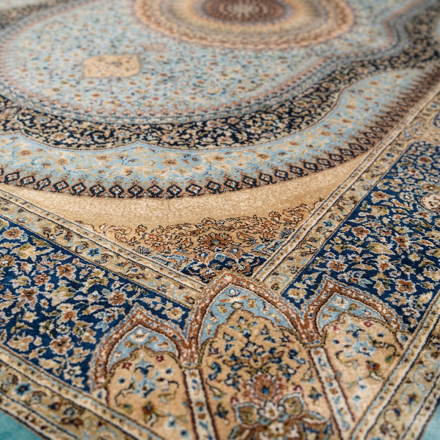 Royal Turquoise Medallion Hand Knotted Silk Rug