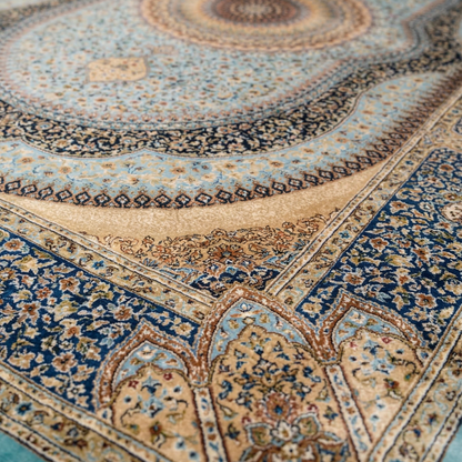 Royal Turquoise Medallion Hand Knotted Silk Rug