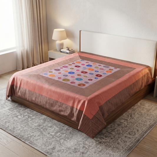 Geometric Simplicity Embroidered Luxury Silk Bedcover