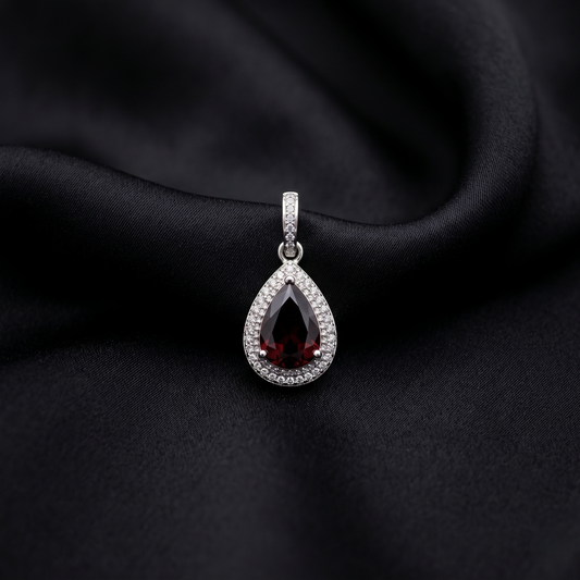 Teardrop Garnet Silver Halo Pendant