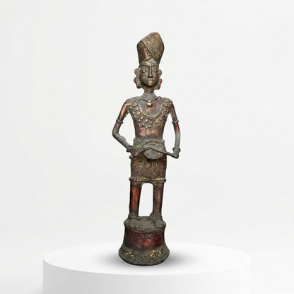 Handcrafted Brass Tribal Musician Heritage Statue