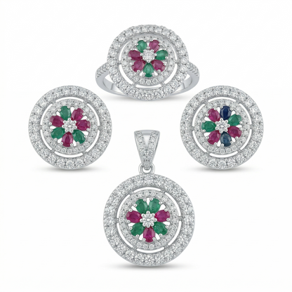 Radiant Emerald and Ruby Floral Ensemble