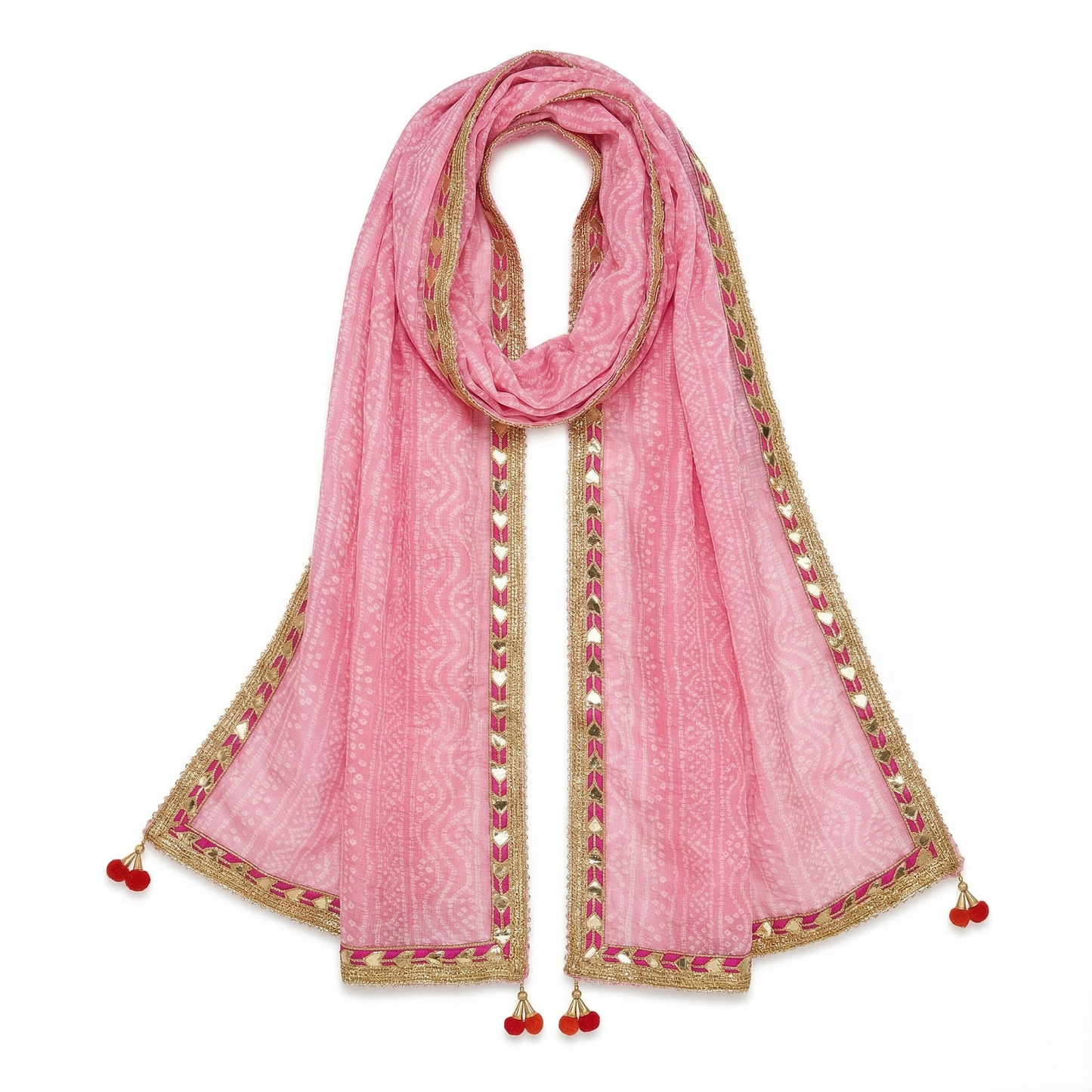 Pink Bandhani Dupatta With Gota Patti