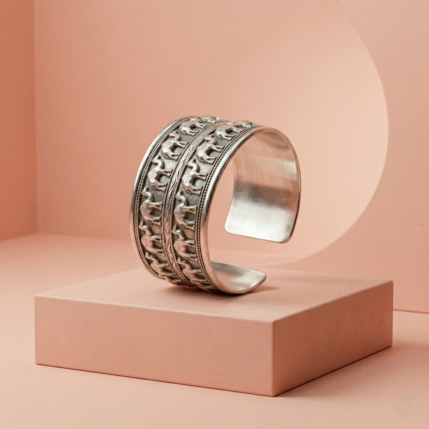 Silver Caravan Embossed Camel Cuff Bracelet