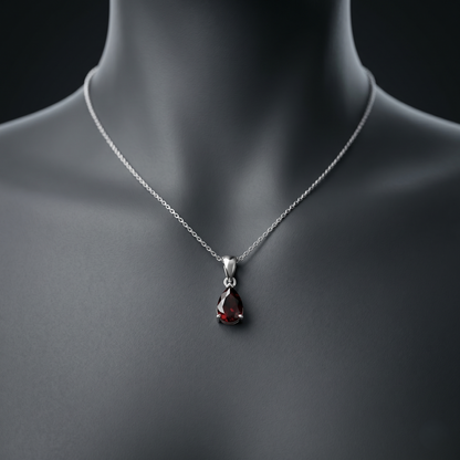 Elegant Teardrop Garnet Silver Pendant Charm