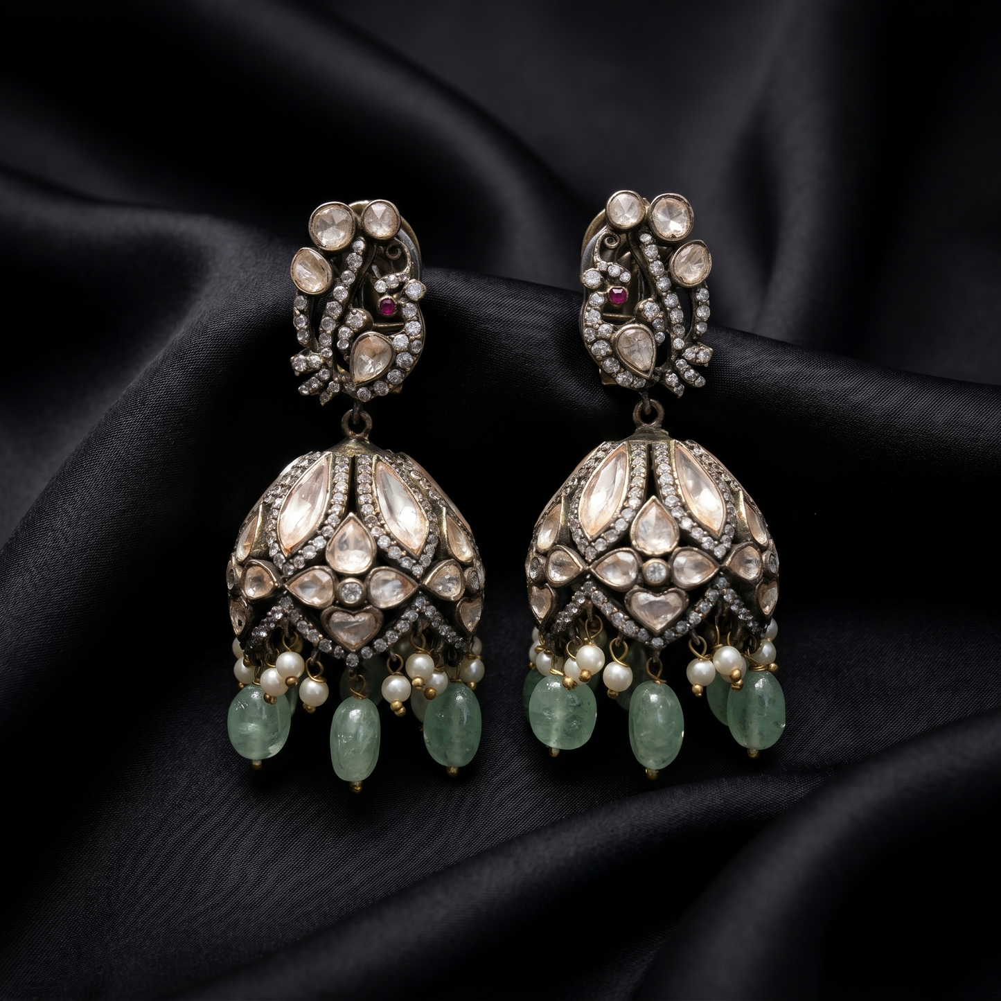 Heritage Polki 92.5 Silver Jhumka Earrings