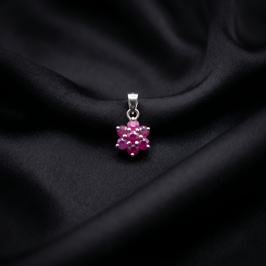 Floral Ruby 92.5 Silver Pendant Set