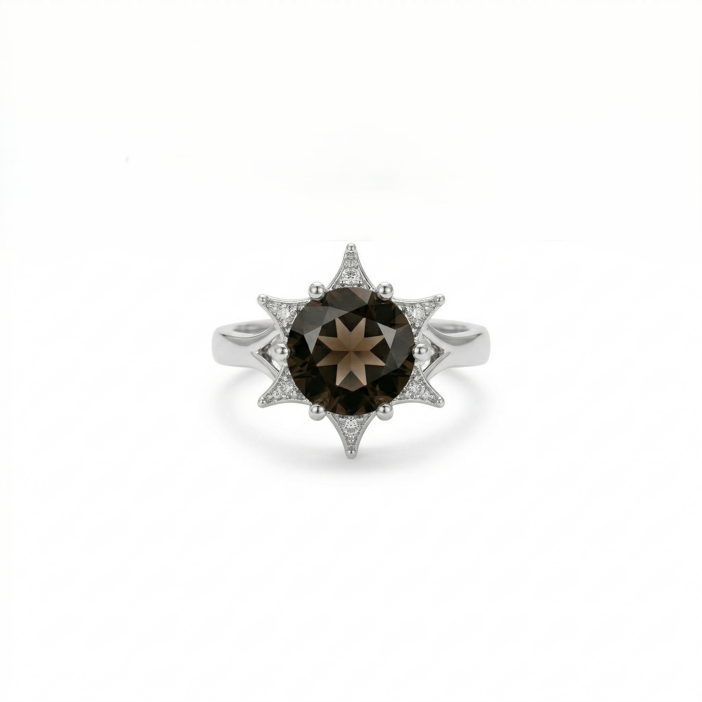 Smoky Starburst Sterling Silver Halo Ring