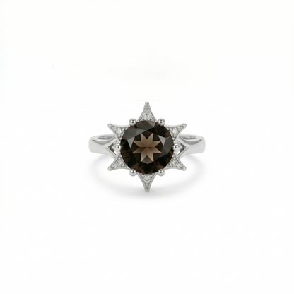 Smoky Starburst Sterling Silver Halo Ring