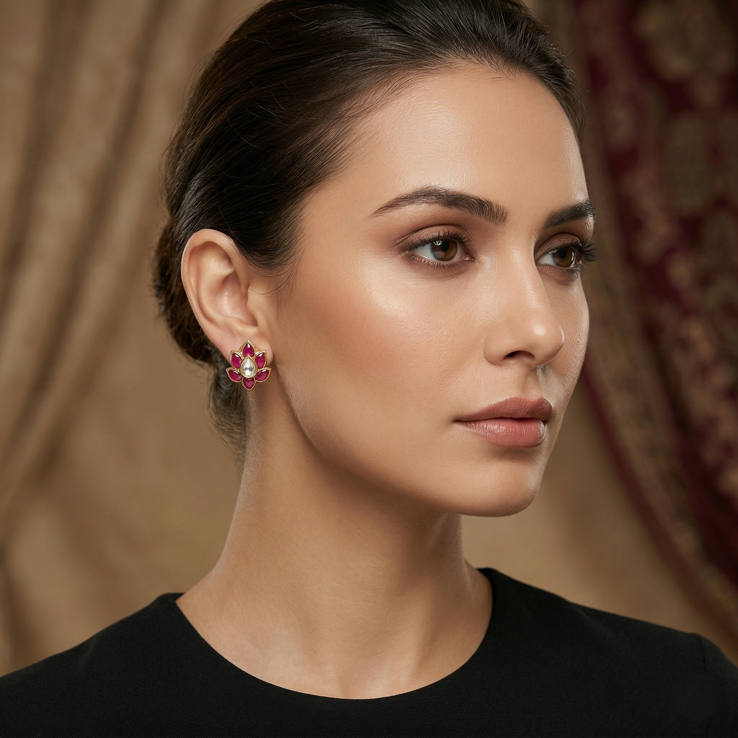 Royal Lotus Ruby Gold Plated Studs