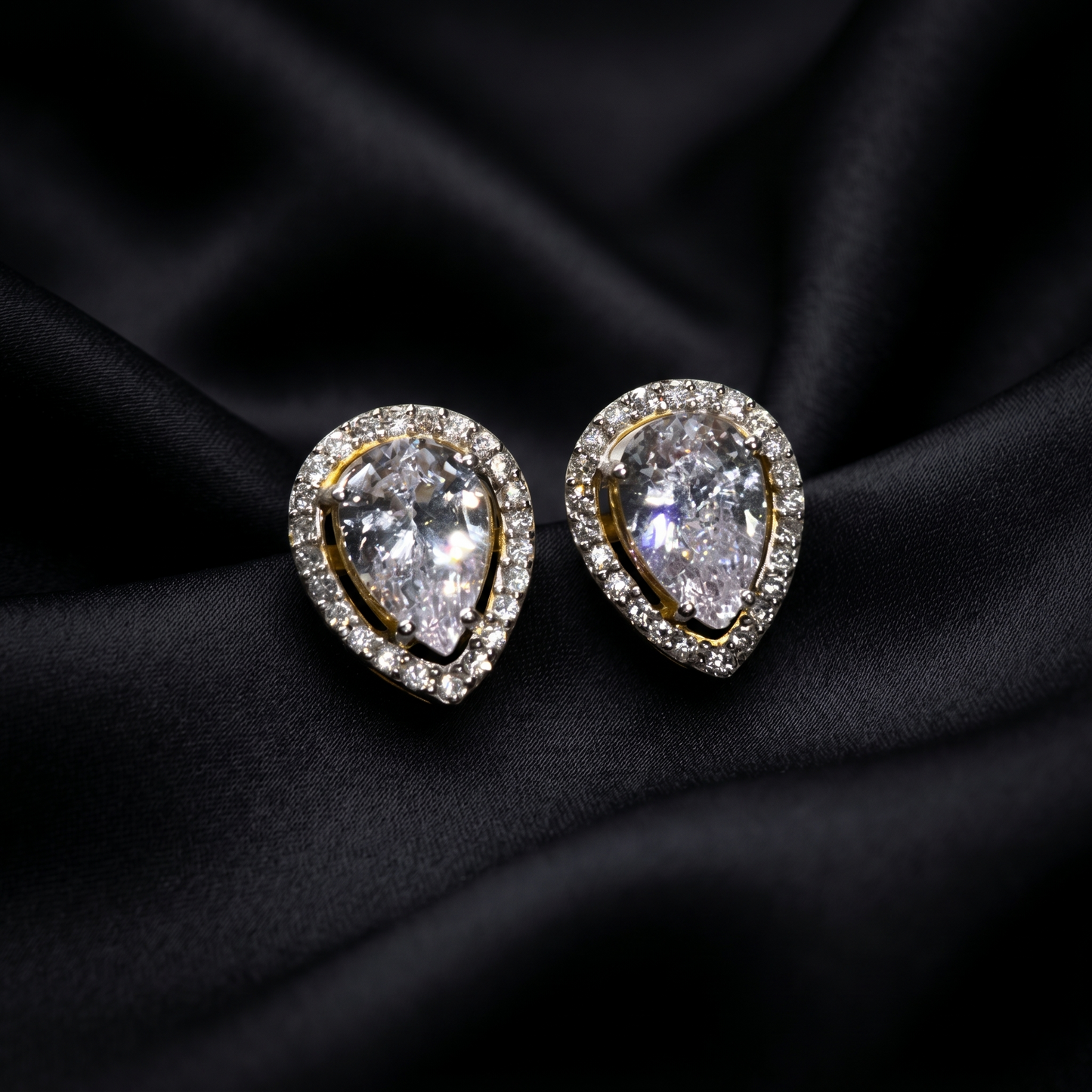 Royal Pear-Cut Silver Halo Stud Earrings