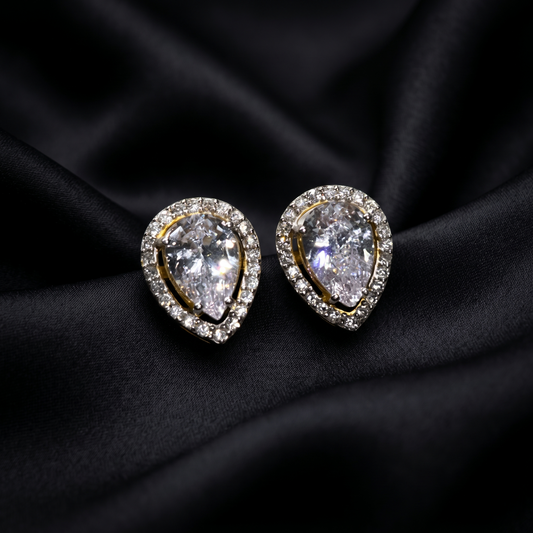 Royal Pear-Cut Silver Halo Stud Earrings