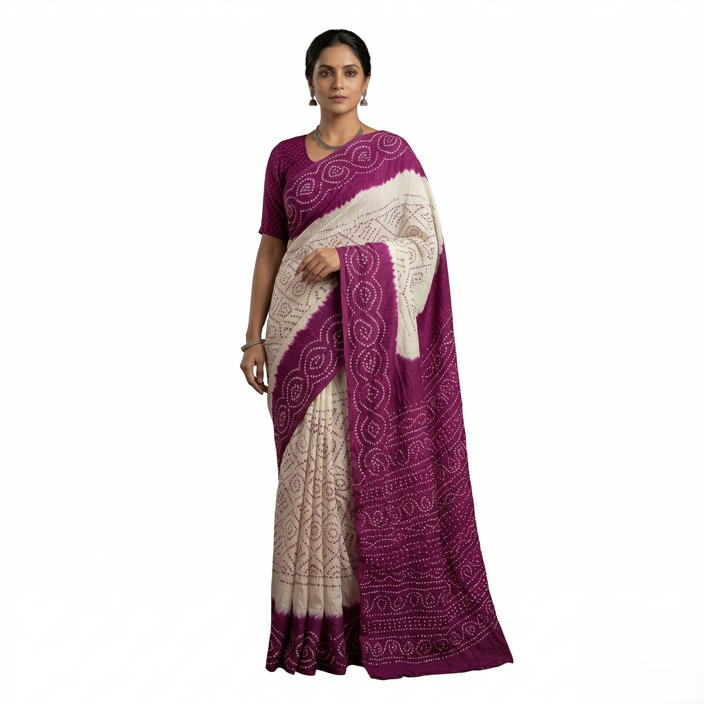 Hand-Tied Purple Bandhani Silk Heritage Saree