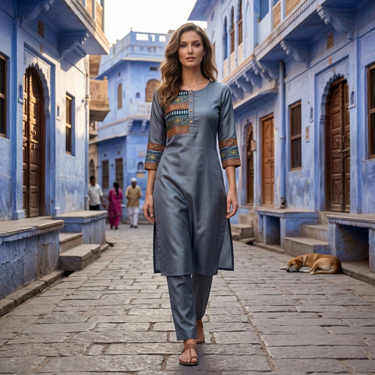 Blue City Heritage Elegant Slate Kurti
