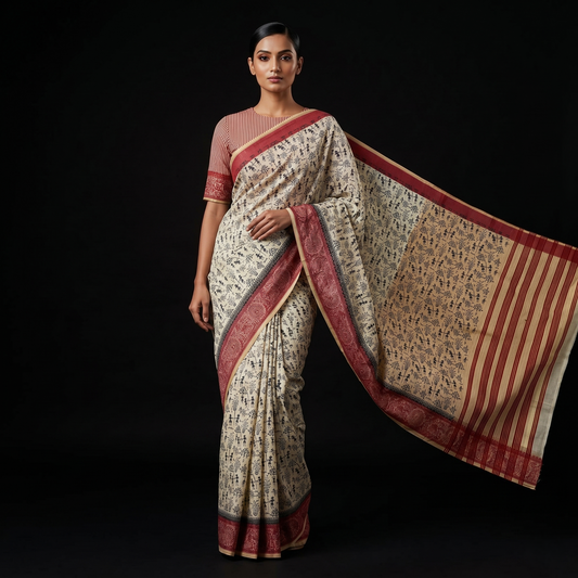 Elegance in Handcrafted Warli Art Saree