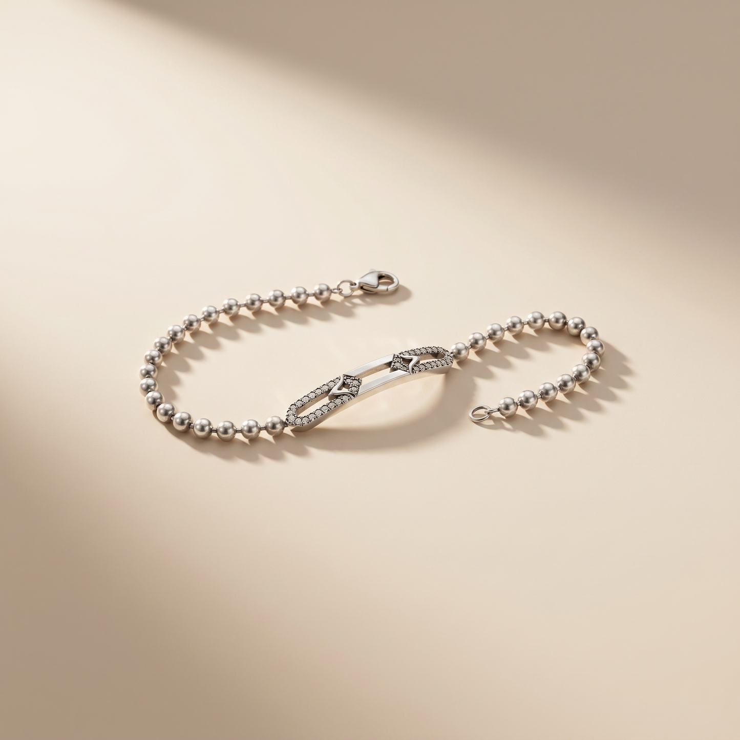 Sleek Silver Bead Geometric Accent Bracelet