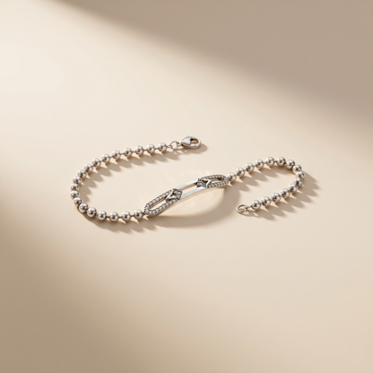 Sleek Silver Bead Geometric Accent Bracelet