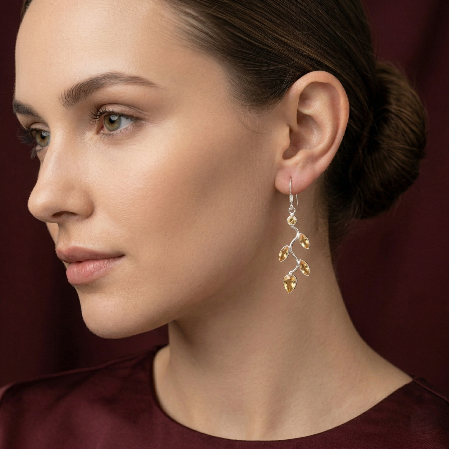 Nature's Grace: Silver Gemstone Leaf Earrings