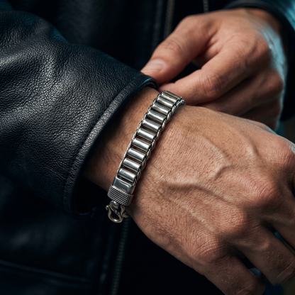 Handcrafted Sterling Silver Ribbed Link Bracelet