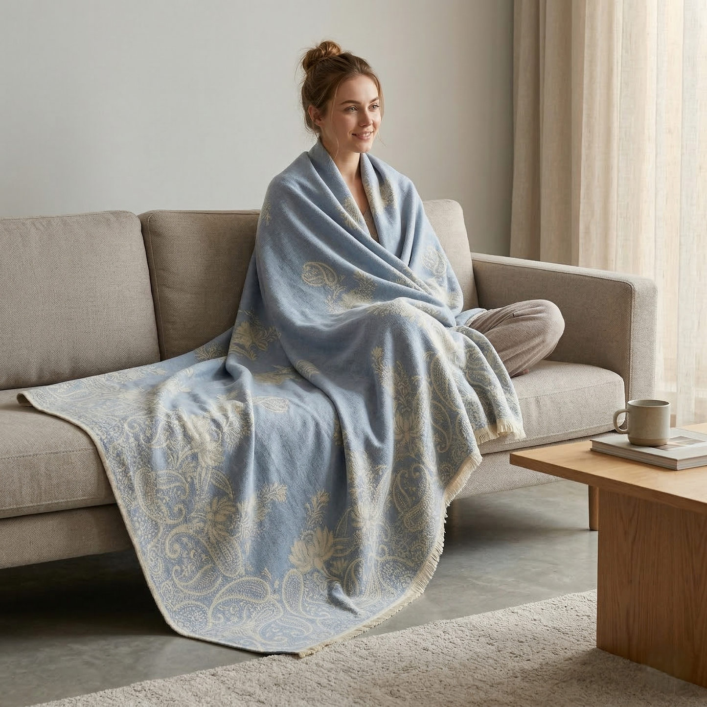 Elegant Paisley Jacquard Woolen Blanket