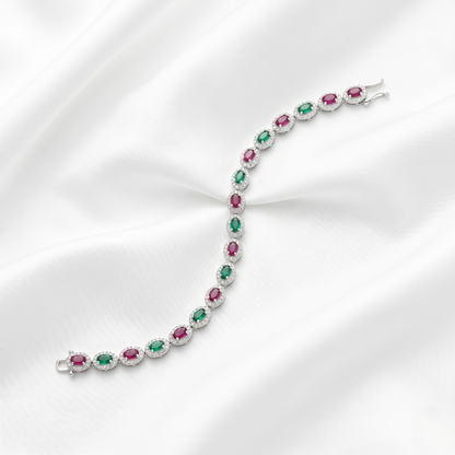 Elegant Ruby and Emerald Silver Bracelet