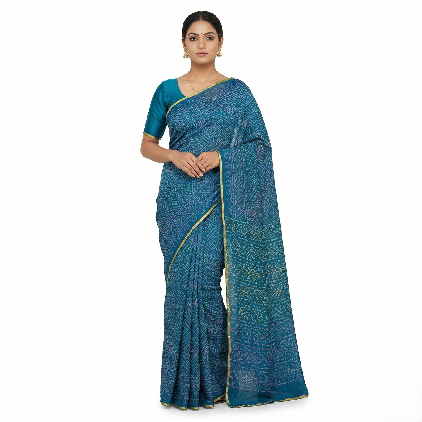 Azure Blue Bandhani Print Georgette Saree