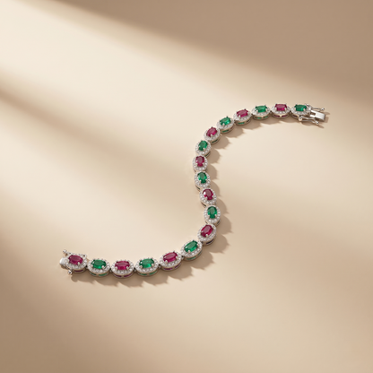 Elegant Ruby and Emerald Silver Bracelet