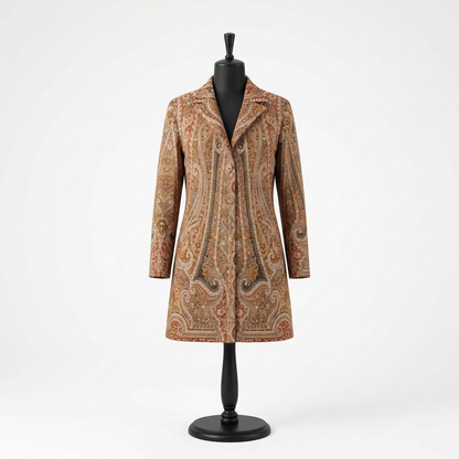 Ornate Earth-Tone Paisley Longline Coat