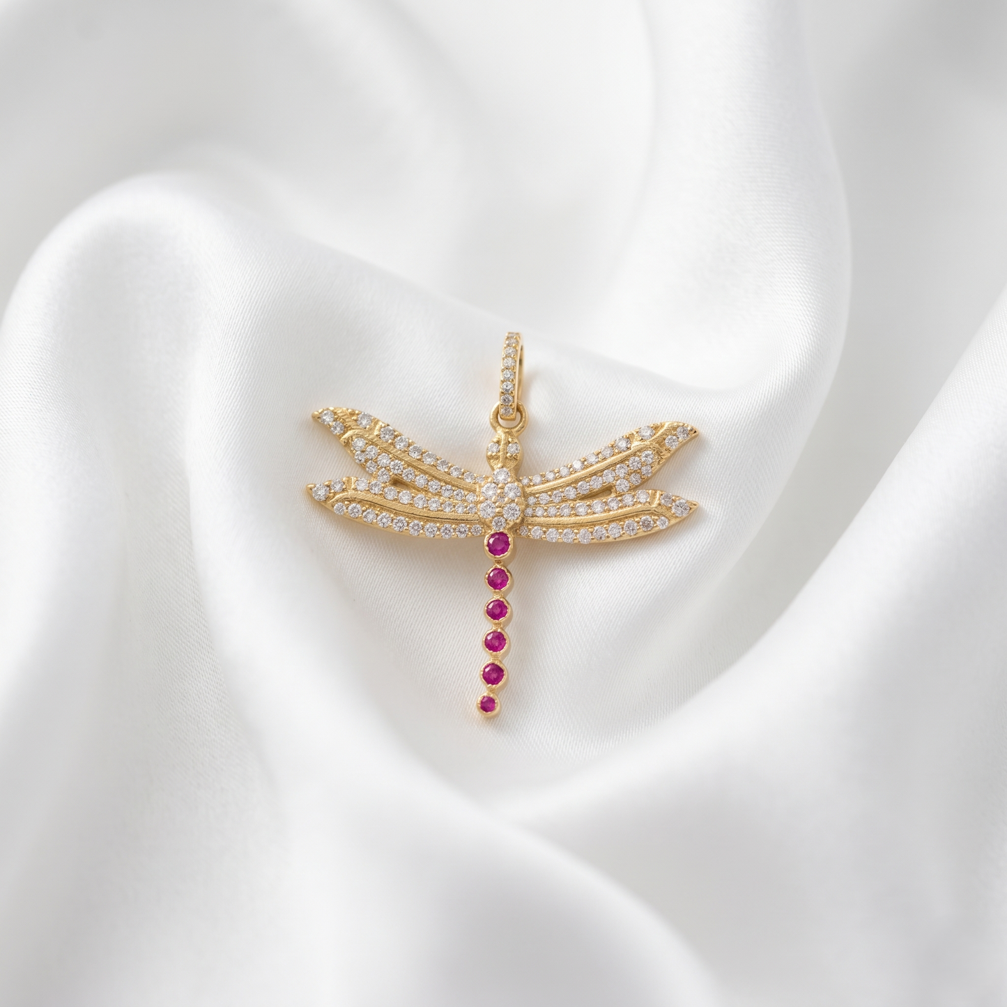 Elegant Dragonfly Silver Ruby Pendant