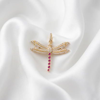 Elegant Dragonfly Silver Ruby Pendant