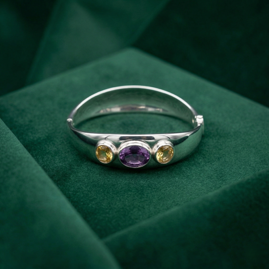 Sterling Elegance: Amethyst and Citrine Bangle
