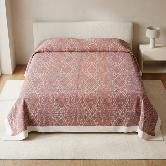 Maroon Geometric Luxury Silk Artisan Bedcover