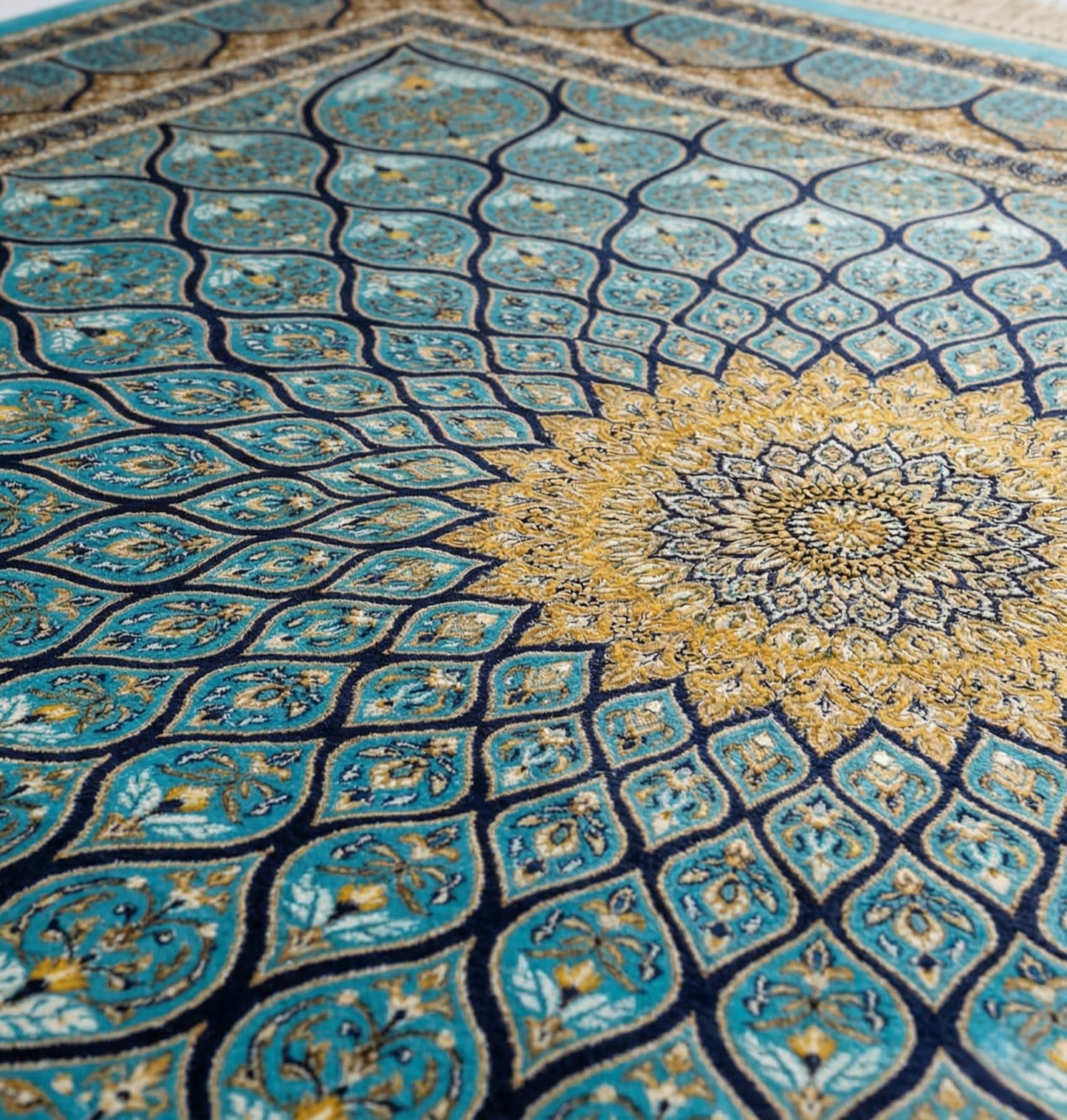 Royal Turquoise Silk Inlay Medallion Rug