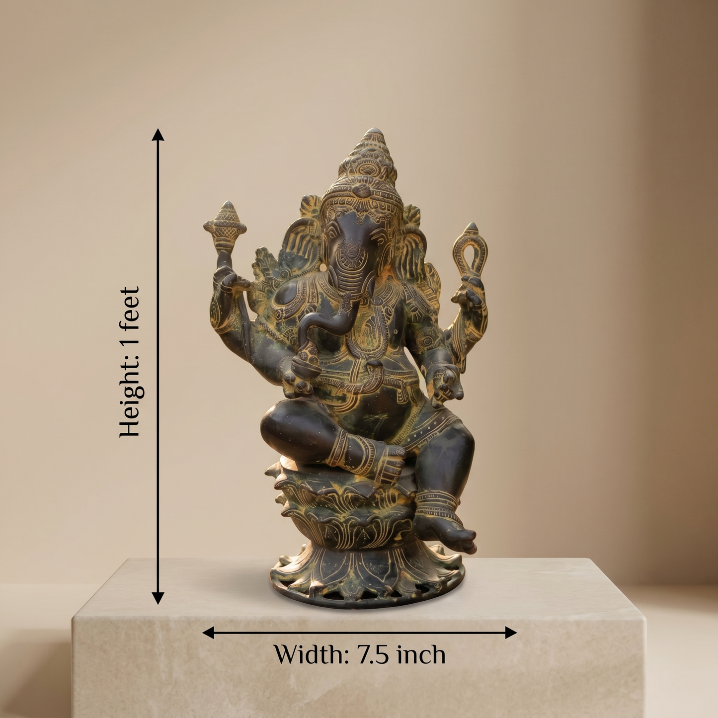 Ornate Antique Finish Brass Sitting Ganesha