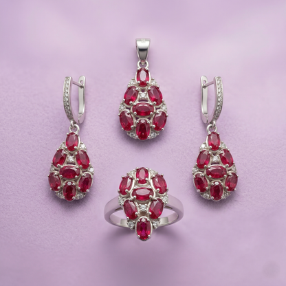 The Regal Crimson Silver Pendant Set