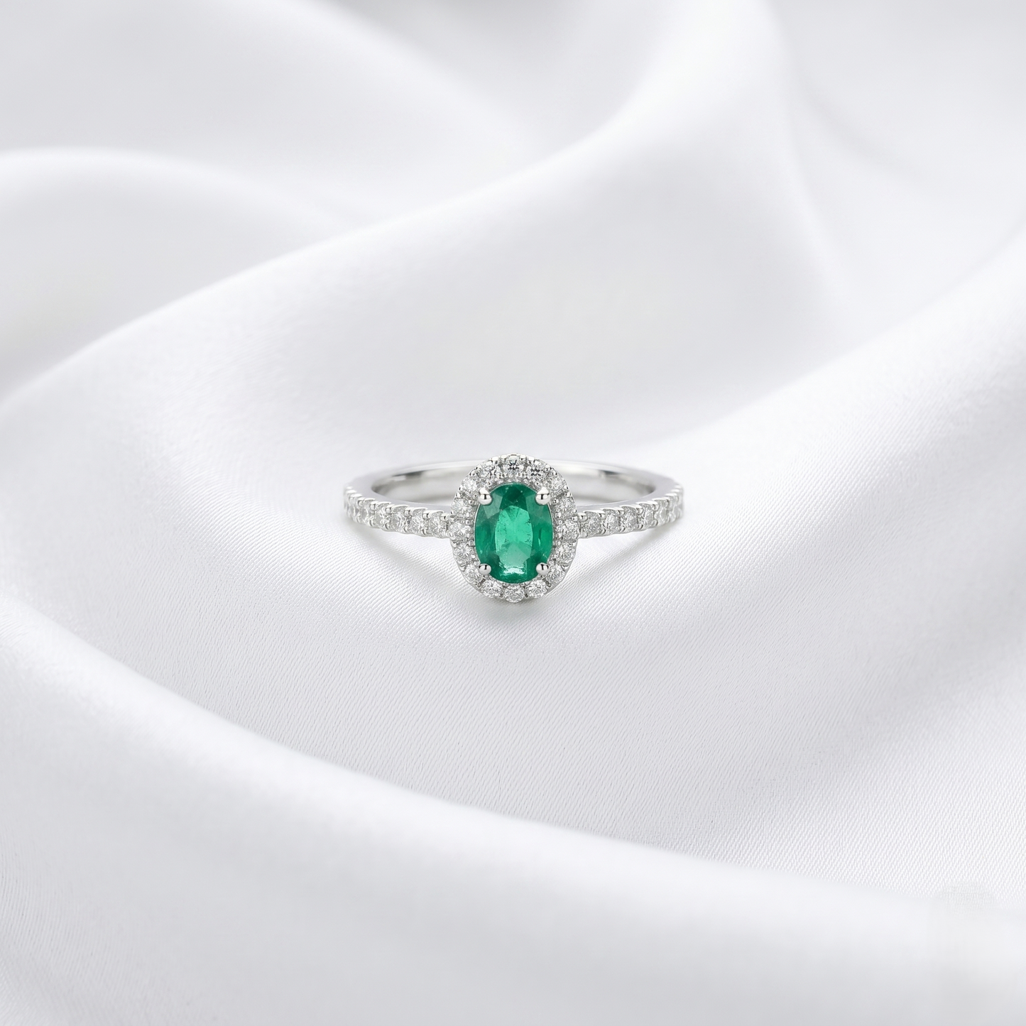 Oval Emerald Diamond Halo Gold Ring