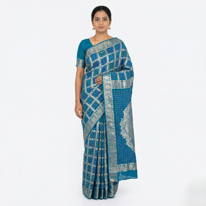 Exquisite Teal Banarasi Silk Patola Saree