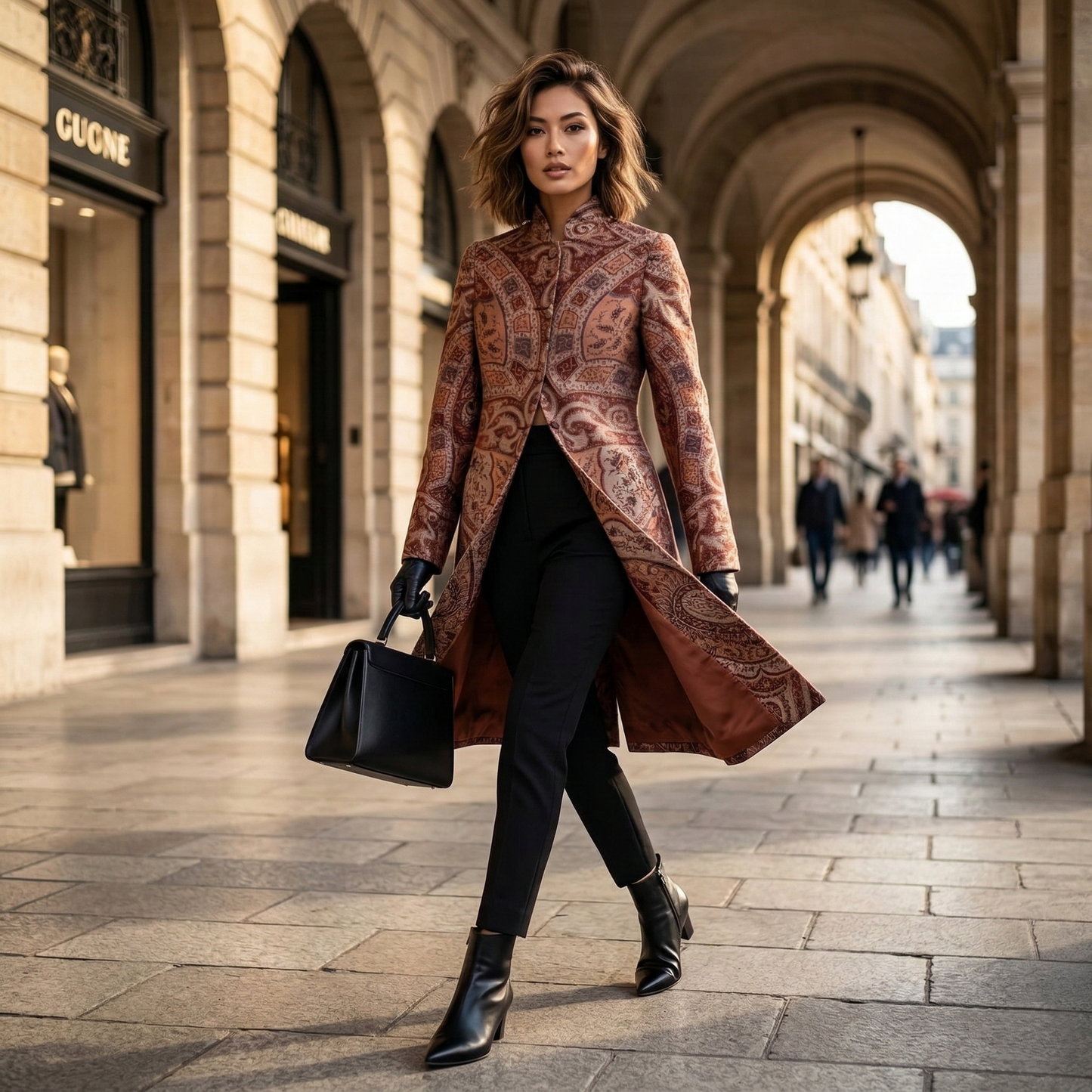 Ornate Paisley Mandarin Collar Brocade Coat