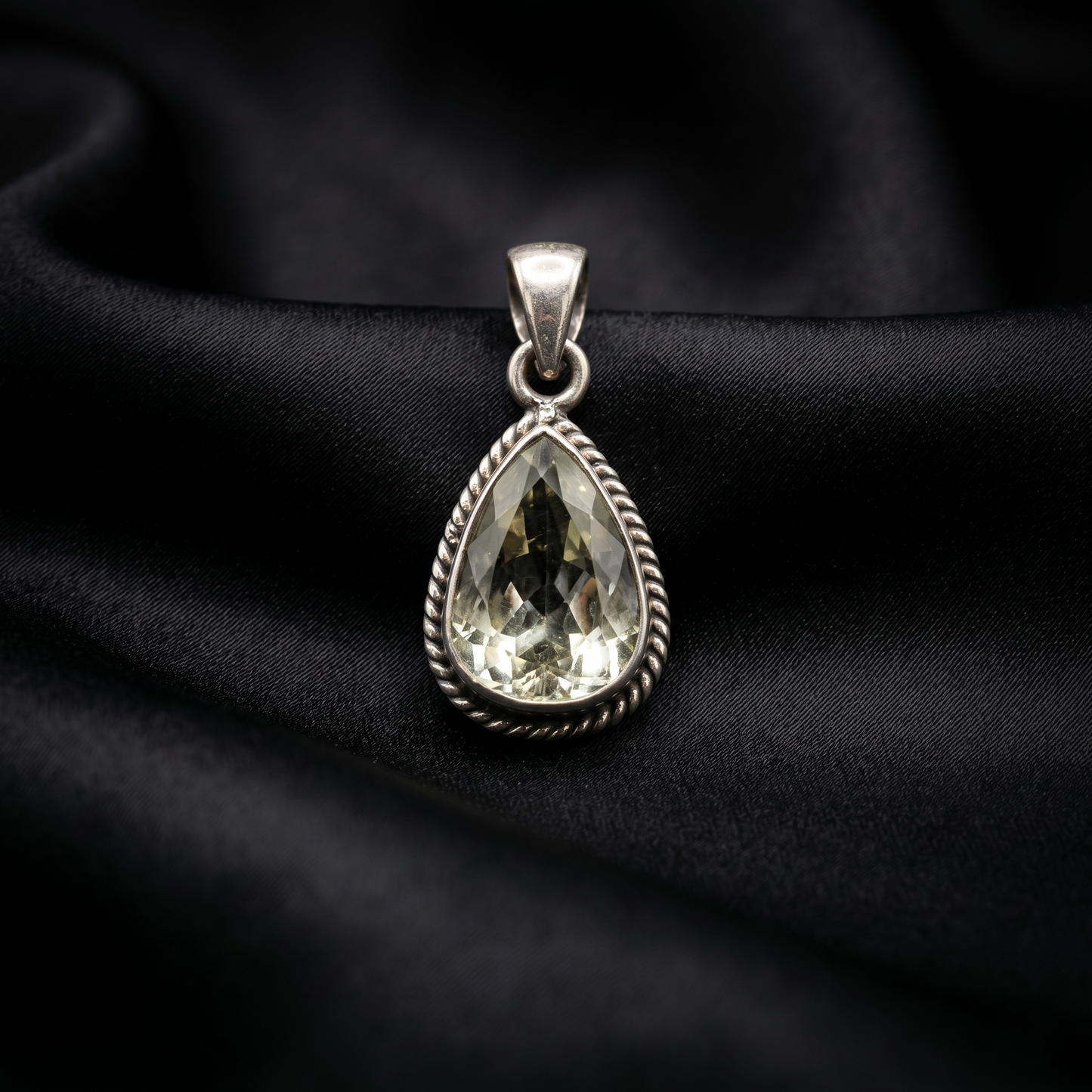 Vintage Pear-Cut Citrine Silver Pendant