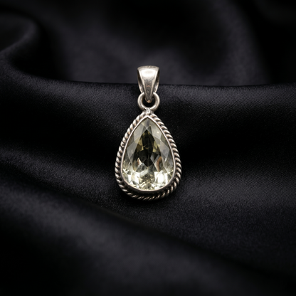 Vintage Pear-Cut Citrine Silver Pendant
