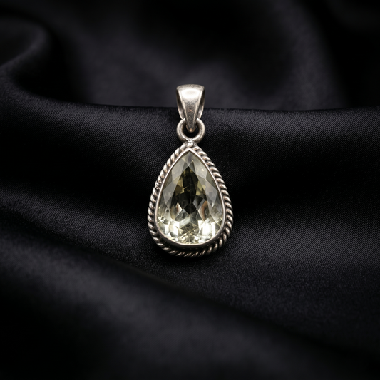 Vintage Pear-Cut Citrine Silver Pendant