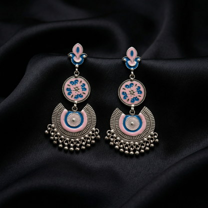 Regal Pastel Meenakari Silver Jhumka Earrings