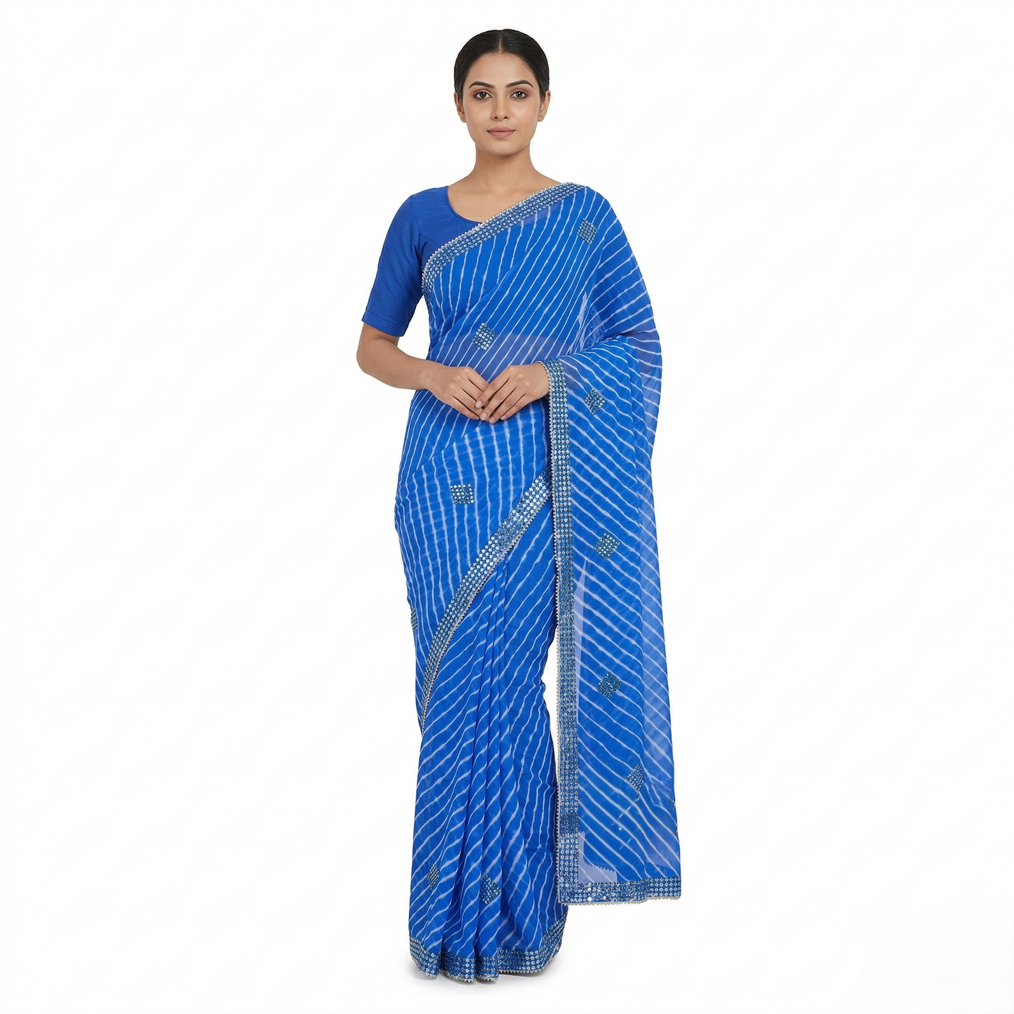Elegant Blue Leheria Saree with Mirror Work
