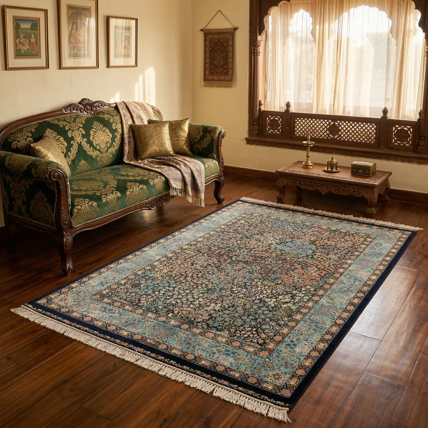 Floral Persian Silk Blend Area Rug